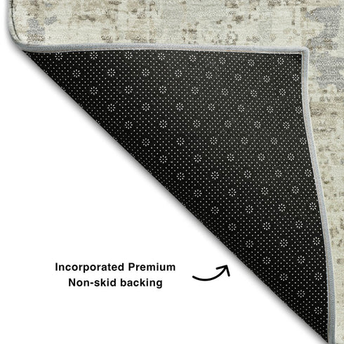8' X 10' Ivory And Gray Abstract Washable Area Rug With UV Protection