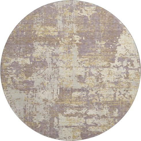 8' Lavender Gold And Ivory Abstract Washable Round Rug With UV Protection