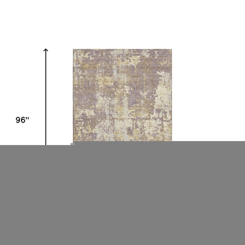 8' X 10' Lavender Gold And Ivory Abstract Washable Area Rug With UV Protection