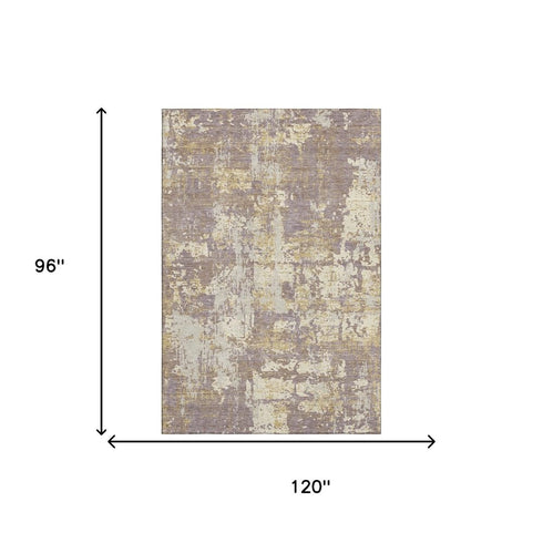 8' X 10' Lavender Gold And Ivory Abstract Washable Area Rug With UV Protection