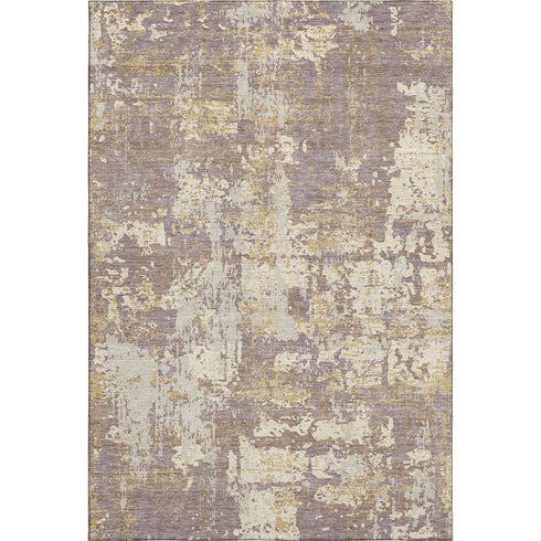 8' X 10' Lavender Gold And Ivory Abstract Washable Area Rug With UV Protection