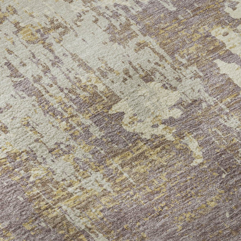 8' X 10' Lavender Gold And Ivory Abstract Washable Area Rug With UV Protection