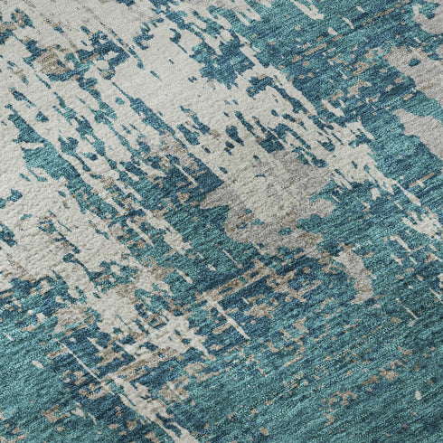 5' X 8' Teal Gray And Ivory Abstract Washable Area Rug With UV Protection
