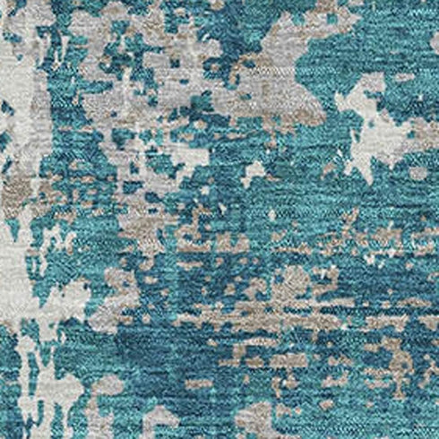 8' X 10' Teal Gray And Ivory Abstract Washable Area Rug With UV Protection