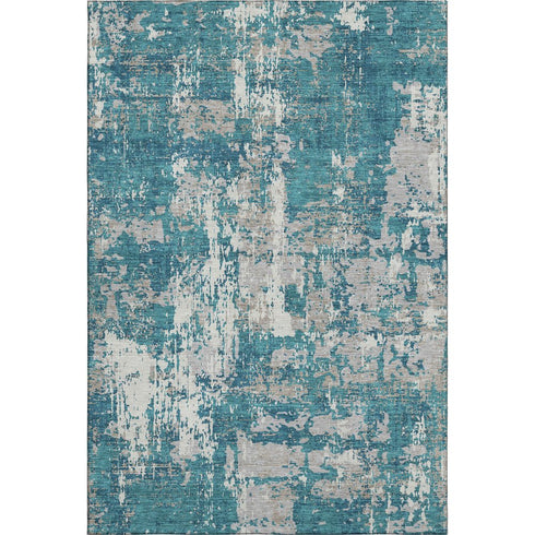 9' X 12' Teal Gray And Ivory Abstract Washable Area Rug With UV Protection