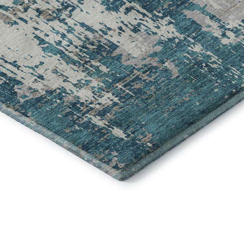 9' X 12' Teal Gray And Ivory Abstract Washable Area Rug With UV Protection