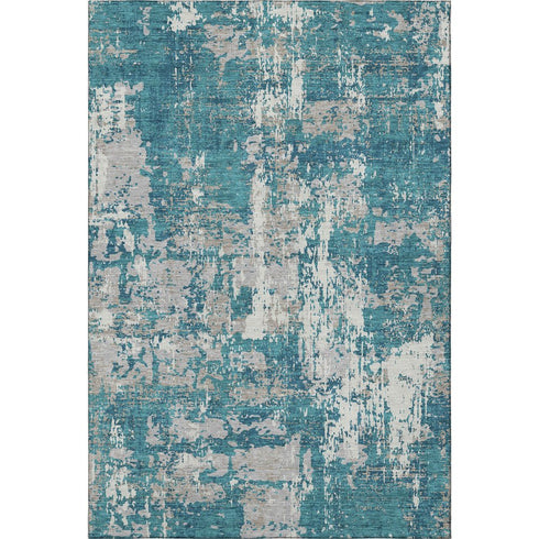 9' X 12' Teal Gray And Ivory Abstract Washable Area Rug With UV Protection