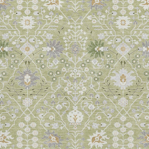 8' X 10' Artichoke Green Gray And Ivory Oriental Washable Area Rug With UV Protection
