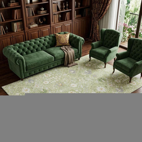 9' X 12' Artichoke Green Gray And Ivory Oriental Washable Area Rug With UV Protection