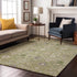 9' X 12' Artichoke Green Gray And Ivory Oriental Washable Area Rug With UV Protection