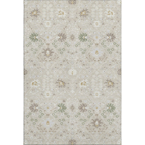 5' X 8' Beige Ivory And Taupe Oriental Washable Area Rug With UV Protection