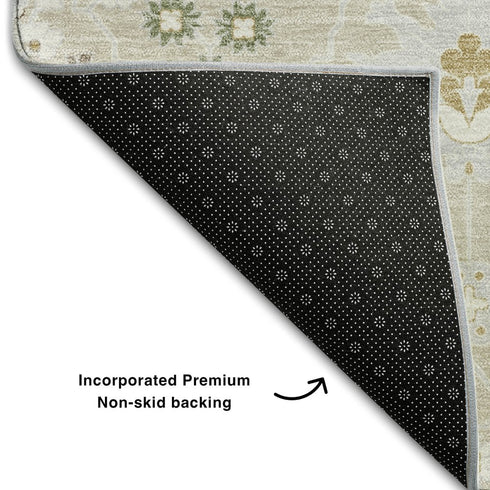 5' X 8' Beige Ivory And Taupe Oriental Washable Area Rug With UV Protection