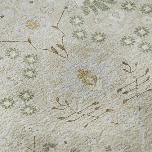 5' X 8' Beige Ivory And Taupe Oriental Washable Area Rug With UV Protection