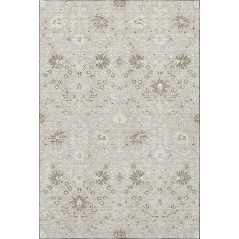 5' X 8' Beige Ivory And Taupe Oriental Washable Area Rug With UV Protection