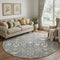 8' Charcoal Ivory And Gold Oriental Washable Round Rug With UV Protection