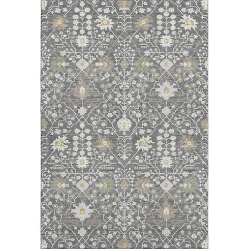 8' X 10' Charcoal Ivory And Gold Oriental Washable Area Rug With UV Protection