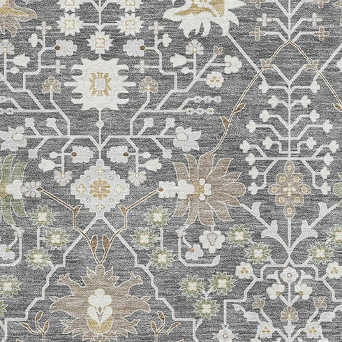 8' X 10' Charcoal Ivory And Gold Oriental Washable Area Rug With UV Protection
