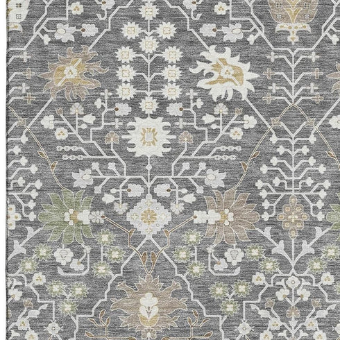 8' X 10' Charcoal Ivory And Gold Oriental Washable Area Rug With UV Protection