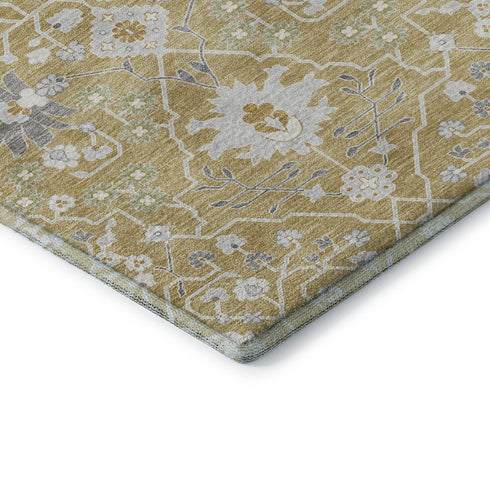 5' X 8' Gold Gray And Ivory Oriental Washable Area Rug With UV Protection