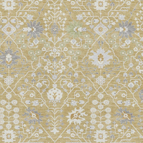 5' X 8' Gold Gray And Ivory Oriental Washable Area Rug With UV Protection