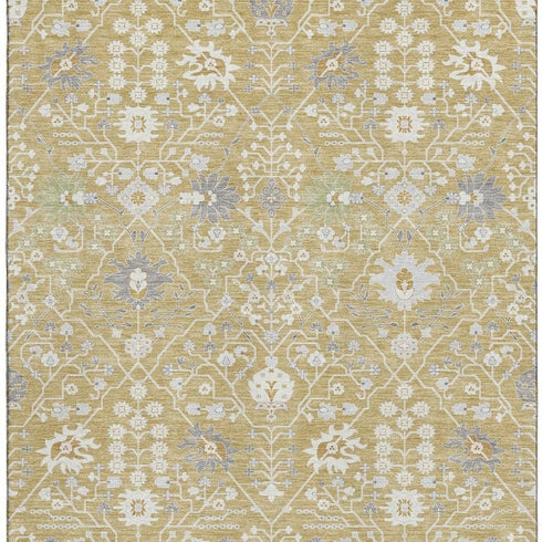 5' X 8' Gold Gray And Ivory Oriental Washable Area Rug With UV Protection