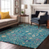 8' X 10' Teal Purple And Ivory Oriental Washable Area Rug With UV Protection