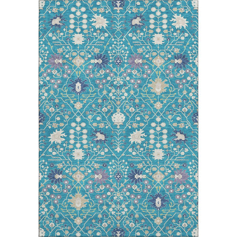 8' X 10' Teal Purple And Ivory Oriental Washable Area Rug With UV Protection