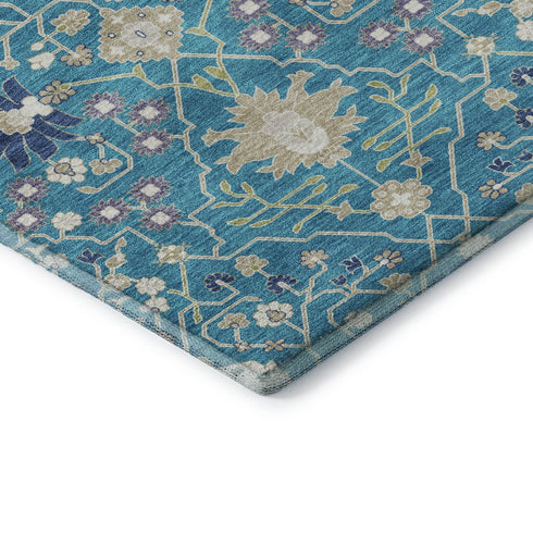 8' X 10' Teal Purple And Ivory Oriental Washable Area Rug With UV Protection