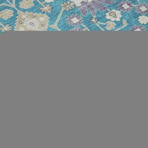 8' X 10' Teal Purple And Ivory Oriental Washable Area Rug With UV Protection