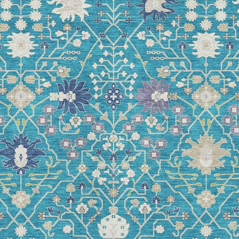 8' X 10' Teal Purple And Ivory Oriental Washable Area Rug With UV Protection