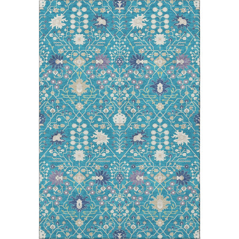 8' X 10' Teal Purple And Ivory Oriental Washable Area Rug With UV Protection