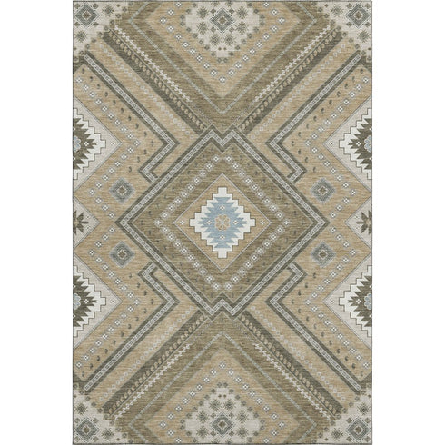 5' X 8' Beige Ivory And Gray Tribal Washable Area Rug With UV Protection