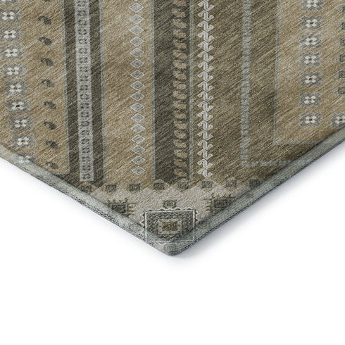 5' X 8' Beige Ivory And Gray Tribal Washable Area Rug With UV Protection