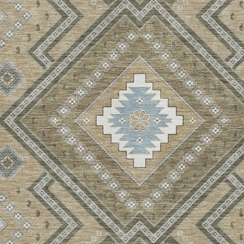 5' X 8' Beige Ivory And Gray Tribal Washable Area Rug With UV Protection