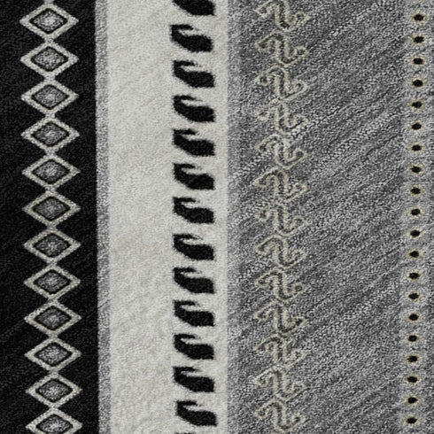 5' X 8' Black Gray And Silver Tribal Washable Area Rug With UV Protection