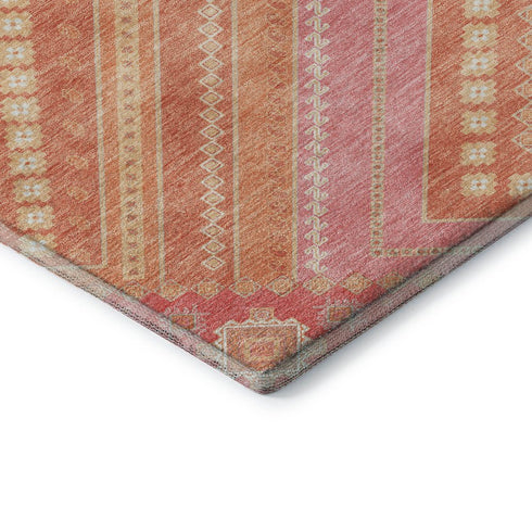 5' X 8' Coral Pink And Ivory Tribal Washable Area Rug With UV Protection