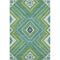 5' X 8' Lime Green Teal And Ivory Tribal Washable Area Rug With UV Protection