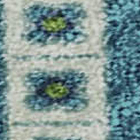 5' X 8' Lime Green Teal And Ivory Tribal Washable Area Rug With UV Protection