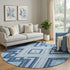 8' Navy Blue And Ivory Tribal Washable Round Rug With UV Protection