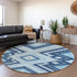 8' Navy Blue And Ivory Tribal Washable Round Rug With UV Protection