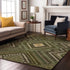 8' X 10' Olive Green Ivory And Brown Tribal Washable Area Rug With UV Protection