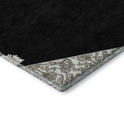 8' X 10' Black Ivory And Gold Oriental Washable Area Rug With UV Protection
