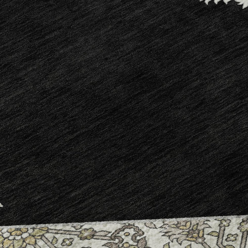 8' X 10' Black Ivory And Gold Oriental Washable Area Rug With UV Protection