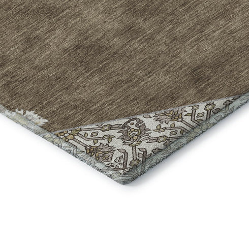 5' X 8' Brown Beige And Gray Oriental Washable Area Rug With UV Protection