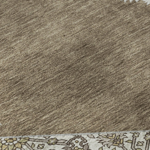 5' X 8' Brown Beige And Gray Oriental Washable Area Rug With UV Protection