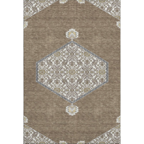 8' X 10' Brown Beige And Gray Oriental Washable Area Rug With UV Protection