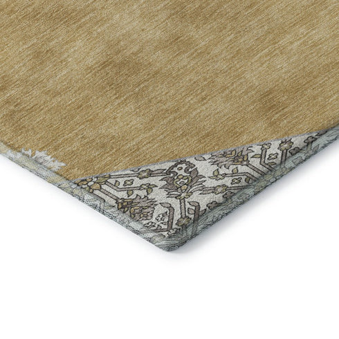 5' X 8' Gold Ivory And Gray Oriental Washable Area Rug With UV Protection