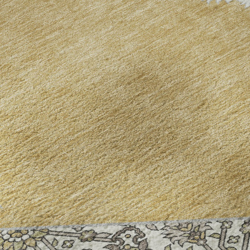 5' X 8' Gold Ivory And Gray Oriental Washable Area Rug With UV Protection