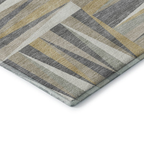 5' X 8' Beige Ivory And Gold Geometric Washable Area Rug With UV Protection