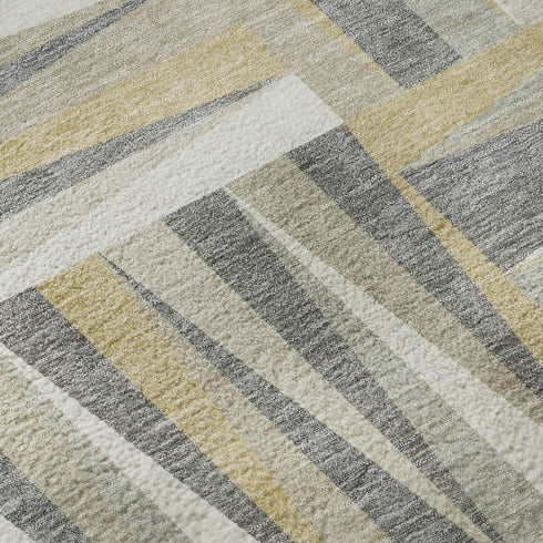 5' X 8' Beige Ivory And Gold Geometric Washable Area Rug With UV Protection